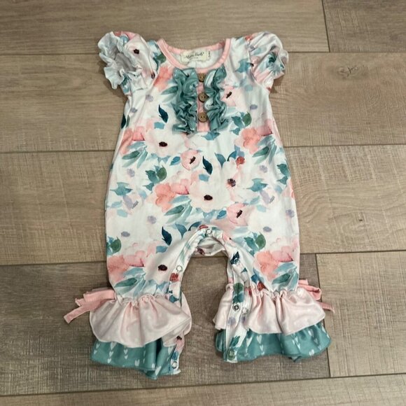 MARIE NICOLE PINK AND GREEN FLORAL GIRLS 3-6 MONTH ONE PIECE OUTFIT - Picture 1 of 5